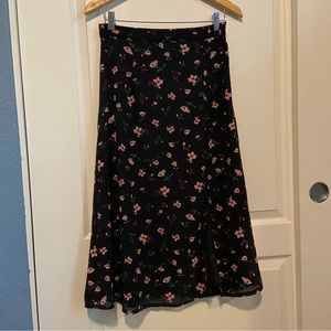Black Floral Midi Skirt